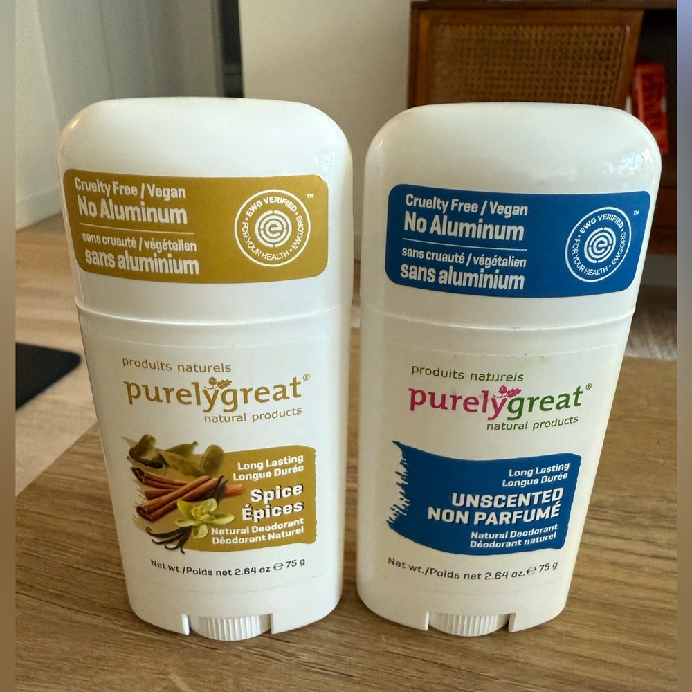 2x Purelygreat Natural Deodorant Spice + Unscented